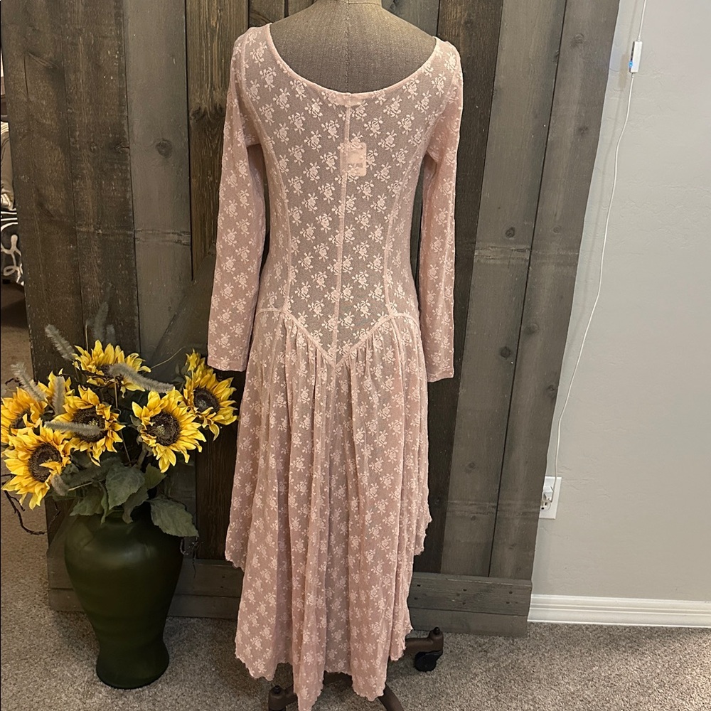 Free People Boho NWT Dial For Drama Dusty Rose Lace Midi Slip Dress | Size Med - Picture 7 of 12